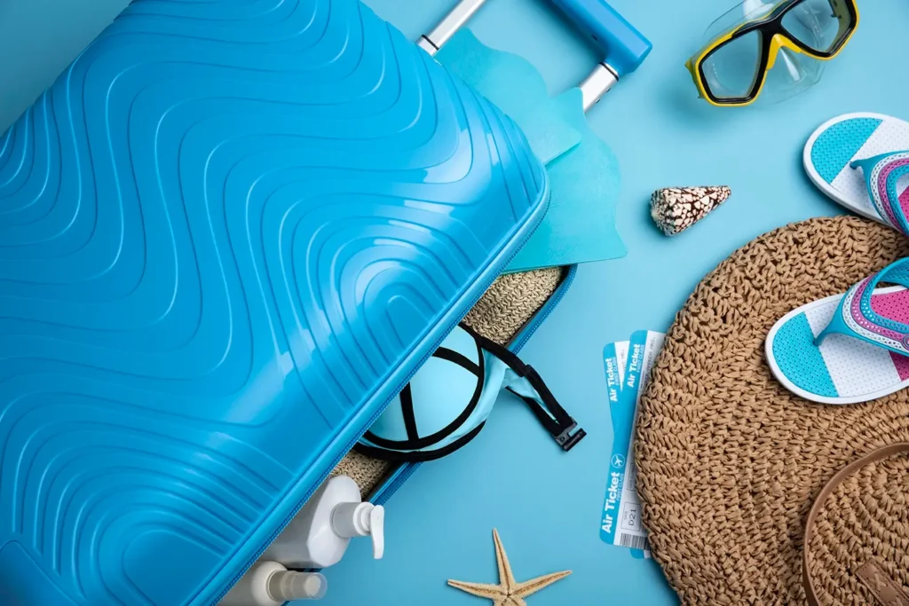 BLUE SUITCASE READY TO FILL